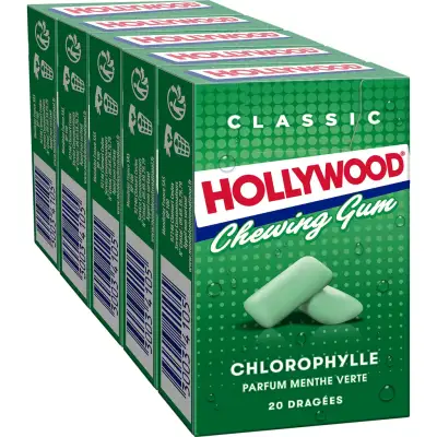 HOLLYWOOD Chlorophyll dragee chewing gum 5 packs of 20 pieces 140 g