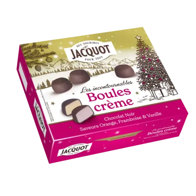 JACQUOT Dark chocolate cream balls orange, raspberry and vanilla flavors 1 kg