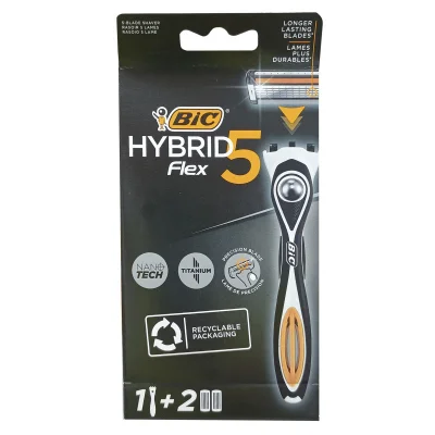 Bic razor 1 handle + 2 refill. 5 blades Hibrid flex.