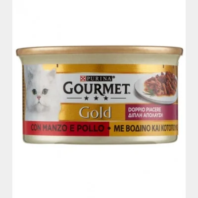 GOURMET GOLD ΓΑΤΟΤΡΟΦΗ ΔΙΠΛΗ ΒΟΔΙΝΟ & ΚΟΤΟΠΟΥΛΟ 85gr