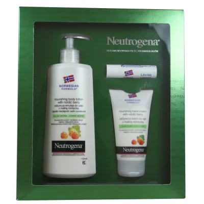 Neutrogena pack hand cream 75 ml + body milk 250 ml + lipstick 4,8 g. Nordic berries.