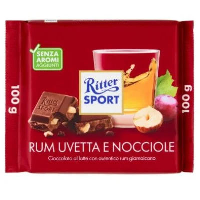 Ritter Sport Cioccolato Rum, Uvetta e Nocciole Gr.100