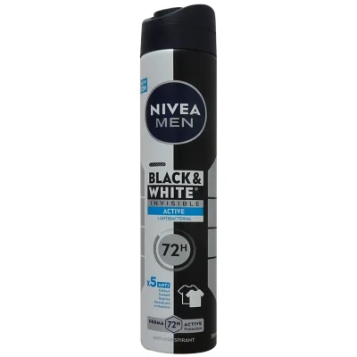 Nivea deodorant spray 200 ml. Men black & white active invisible antibacterial.