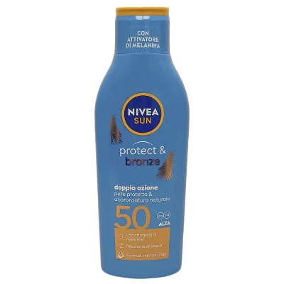 Nivea Sun solar milk 200 ml. Protection 50 Protects and Tans.