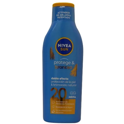 Nivea Sun solar milk 200 ml. Protection 20 protects & bronze.