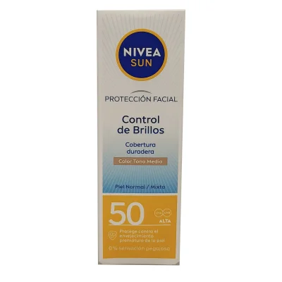 Nivea Sun solar milk 50 ml. Protection 50 oil control for normal skin with color.