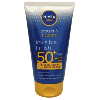 Nivea Sun solar milk 150 ml. 50+ protects and hydrates invisible finish.
