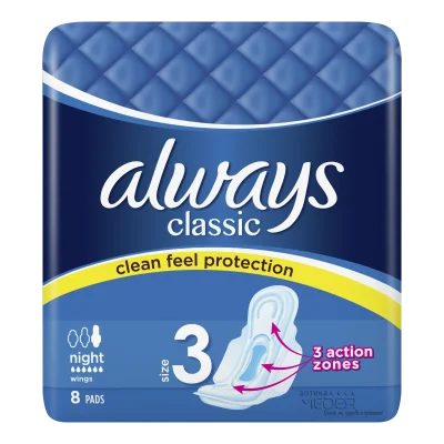 Always Classic Sanitary Pads Night 8 Pieces