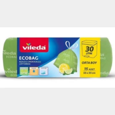 Vileda Ecobag Drawstring Lemon Scented Garbage Bag Medium Size 15 pcs