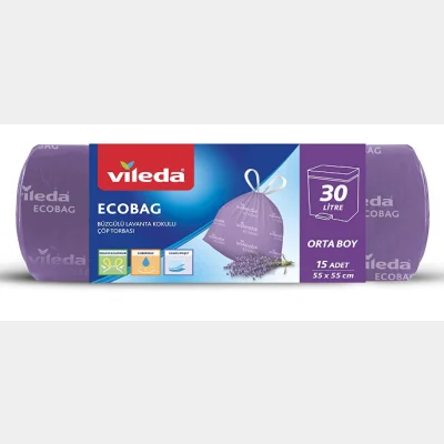 Vileda Ecobag Drawstring Lavender Scented Garbage Bag Medium Size 15 pcs