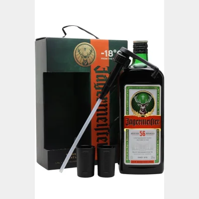 Jagermeister Giftpack + 2 Shotglasses + Pump 35% 1.75 Liter