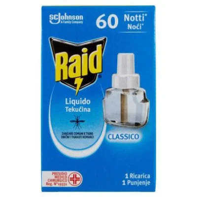 Raid Ricarica Insetticida Liquido Inodore Copertura per 60 Notti