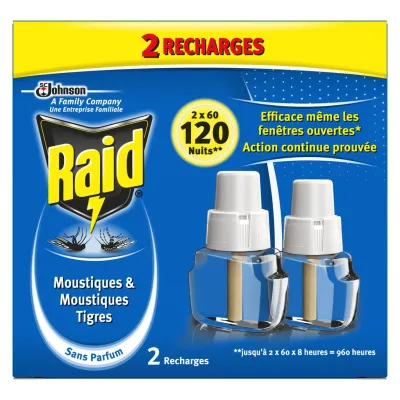 RAID Electric Mosquito & Tiger Mosquito Diffuser Refills 120 Nights 2 Refills 36.2 ml