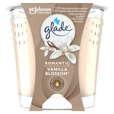 GLADE Romantic Vanilla Blossom Scented Candle the candle