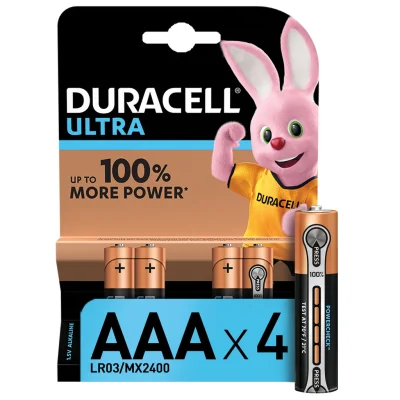 DURACELL Ultra, 4 alkaline batteries type AAA 1.5 Volts, LR03