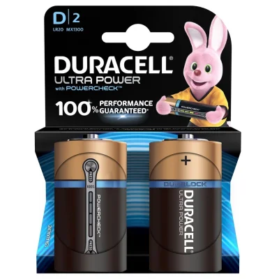 DURACELL Ultra Power Alkaline LR20 Mono Batteries, pack of 2