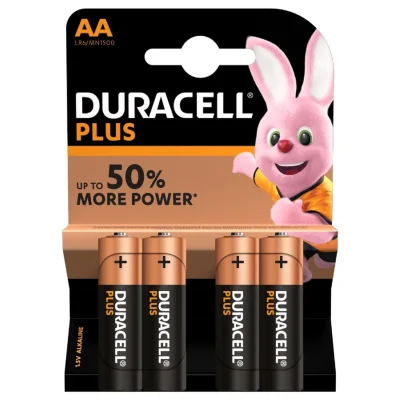 DURACELL Alkaline Batteries LR6/AA 1.5V Plus Power, pack of 4