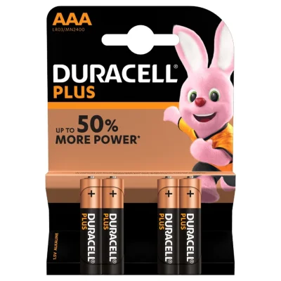 DURACELL LR03 1.5V Plus Power Batteries, pack of 4
