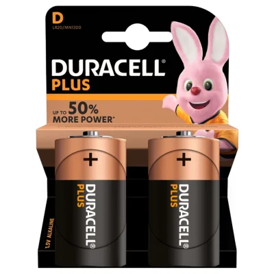 DURACELL Alkaline Batteries LR20/D 1.5V Plus Power, pack of 2