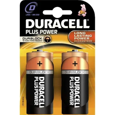 DURACELL Plus LR20 D Alkaline Batteries Pack of 2