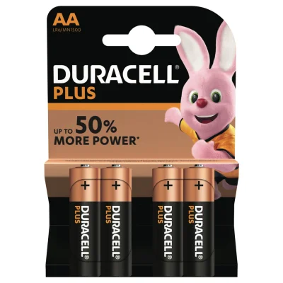 DURACELL Alkaline Batteries LR6/AA 1.5V Plus Power, pack of 4
