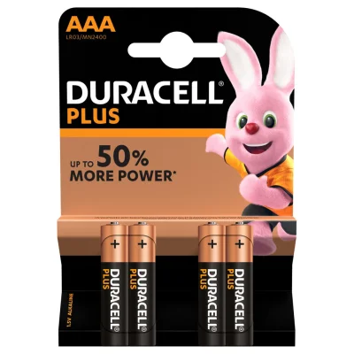 DURACELL Alkaline Batteries LR3/AAA 1.5V Plus Power, pack of 4