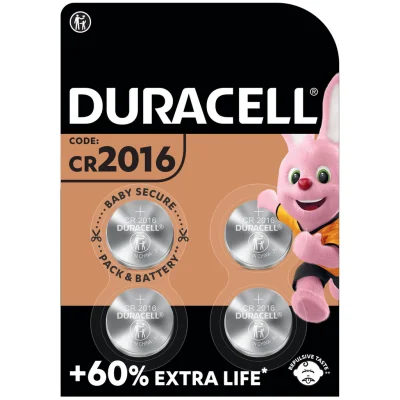 DURACELL CR2016 3V Lithium Coin Batteries (pack of 4)