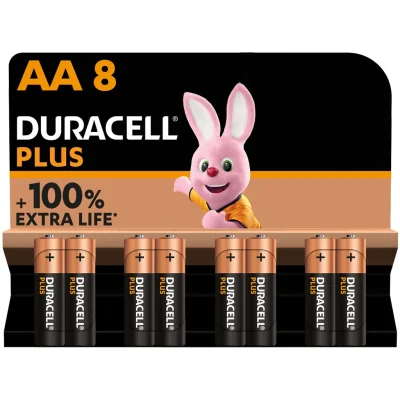 DURACELL Plus Alkaline Batteries AA 1.5V LR6 MN1500, pack of 8