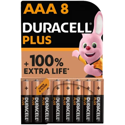 DURACELL Plus Alkaline Batteries AAA, 1.5V, LR03 MN2400, pack of 8