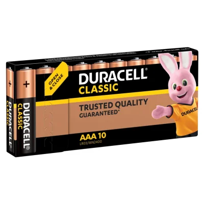 DURACELL Alkaline Batteries LR03-AAA 1,5V Classic, pack of 10 batteries