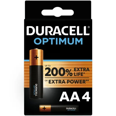 DURACELL Optimum Alkaline Batteries AA 1.5V LR6 MN1500 Pack of 4