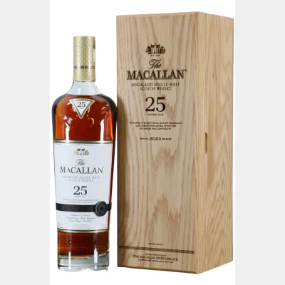 Macallan 25 Years Sherry Oak 2023 Release + Wooden GB 43% 70cl