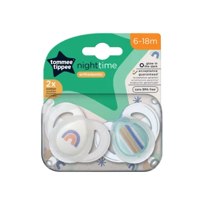 TOMMEE TIPPEE Nighttime Glow-in-the-Dark Silicone Pacifier BPA Free 2-Pack
