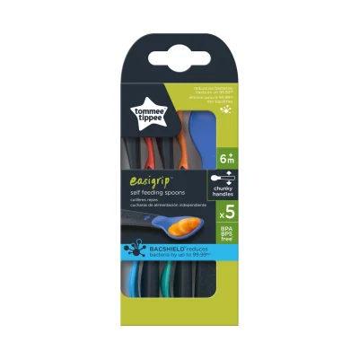 TOMMEE TIPPEE Easigrip Antibacterial Spoon 6m+ - pack of 5