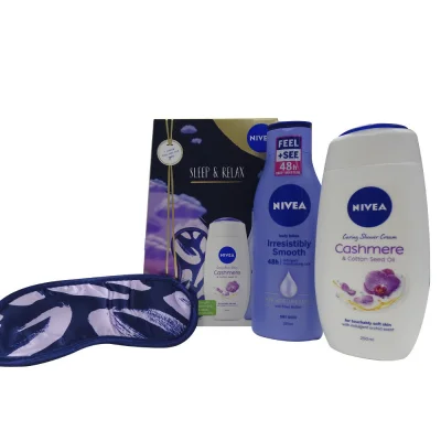 Nivea pack sleep & relax. Shower cream 250 ml + body lotion 250 ml + sleeping mask.