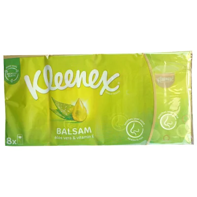 Kleenex facial tissue 8 u. Balsam Aloe Vera 4 layers.