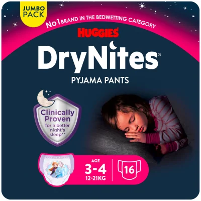 HUGGIES DryNites Nighttime Underwear Girl 3-5 years 17-30 kg, pack of 16