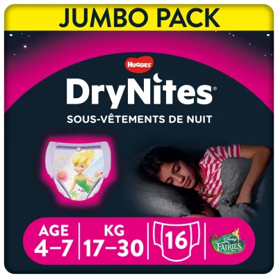 HUGGIES DryNites Night Time Underwear Girl 4-7 years 17-30 kg, pack of 16
