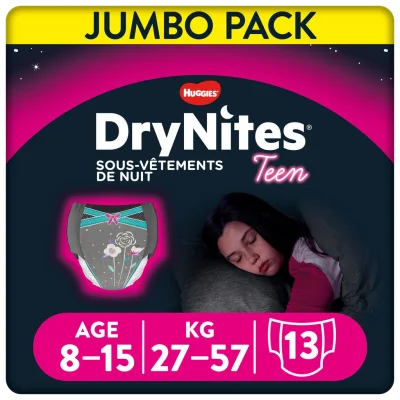 HUGGIES DryNites Night Time Underwear Girl 8-15 years 27-57 kg, pack of 13