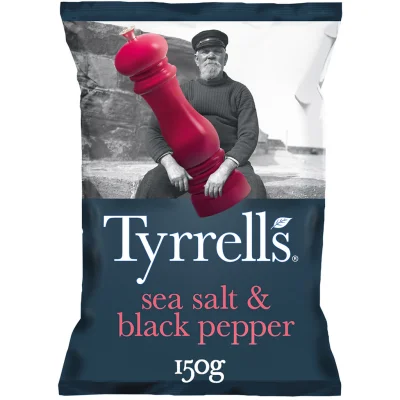 TYRRELL'S Sea Salt and Cracked Black Pepper Potato Chips 150 g