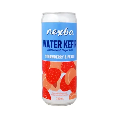 can NEXBA all natural Water Kefir sugar free 330ml - Strawberry & Peach