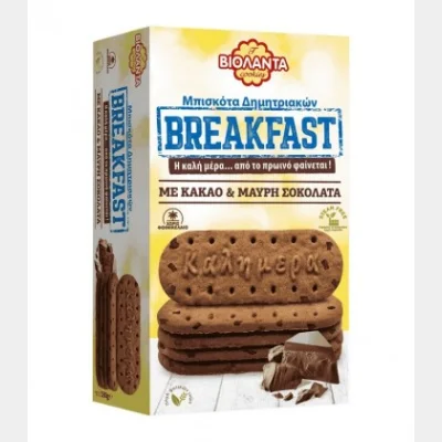 VIOLANTA CEREAL BREAKFAST BISCUITS WITH COCOA & DARK CHOCOLATE 180gr.