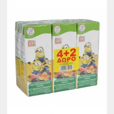 NUTRI VALLEY MINIONS ΧΥΜΟΣ EXOTIC 9 ΦΡΟΥΤΑ 250ml 4+2