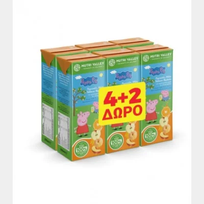 NUTRI VALLEY PEPPA ΧΥΜΟΣ ΜΗΛΟ-ΠΟΡΤΟΚΑΛΙ-ΡΟΔΑΚΙΝΟ-ΒΕΡΥΚΟΚΟ 250ml 4+2