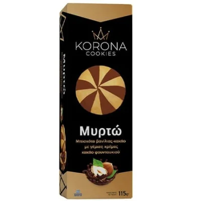 Korona Cocoa Cream Biscuits 115g Μυρτώ Μπισκότα με Γέμιση κρέμας Κακάο Φουντουκιού 115g