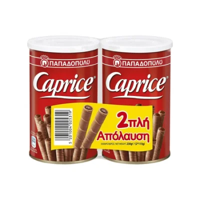 Caprice Papadopoulou Hazelnut Cocoa cream 2x115g Πουράκια Σοκολάτας 2x115g