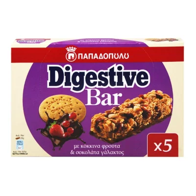 PAPADOPOULOS Digestive bar with red fruits & milk chocolate 5x28g