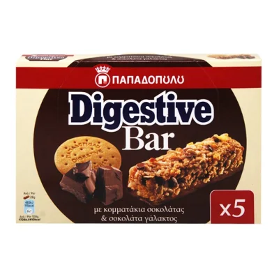 PAPADOPOULOS Digestive bar with milk chocolate and milk chocolate chips 5x28g