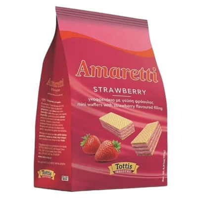 Amaretti Strawberry Mini Wafers 125g Γκοφρετάκια με γέμιση Φράουλας 125g