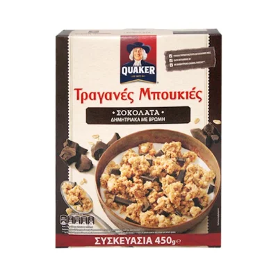 QUAKER crunchy cereal clusters with oat and chocolate 450g